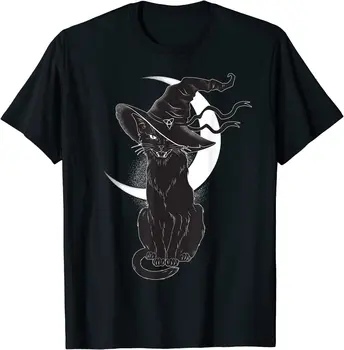 Starinski Strašno Odijelo Crne Mačke Na Halloween, Šešir Vještice i Majica s Mjesecom