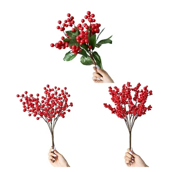 Umjetni Cvijet Crvene Bobice Stabljike Božić Plodine Umjetni Cvijet DIY Atmosfera je Lažni Grančica 2023 Novu Godinu Kućni Dekor