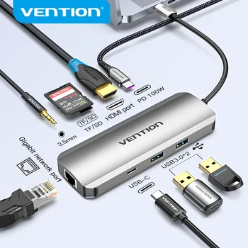 Vention USB C USB Hub C na HDMI 4 NA VGA PD RJ45 3,5 mm USB 3.0 priključne stanice za MacBook Pro Pribor USB-C Type C 3,1 Razdjelnik USB HUB