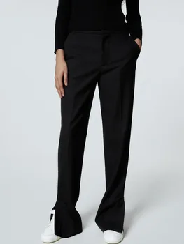 ZA zimske nove TRF ženske modne univerzalne crne hlače s prorezom, neutralne vjetar hlače s visokim strukom i ravnim штанинами