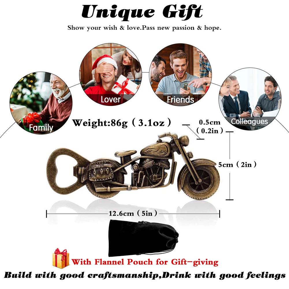 Otvarač za Boce od Legure s Torbicom Brončane Otvarači za Vino u obliku Motocikla s Poklon Kutiju Otvarač za Pivo Bara Gadget Novost Pokloni za Muškarce Slika 2